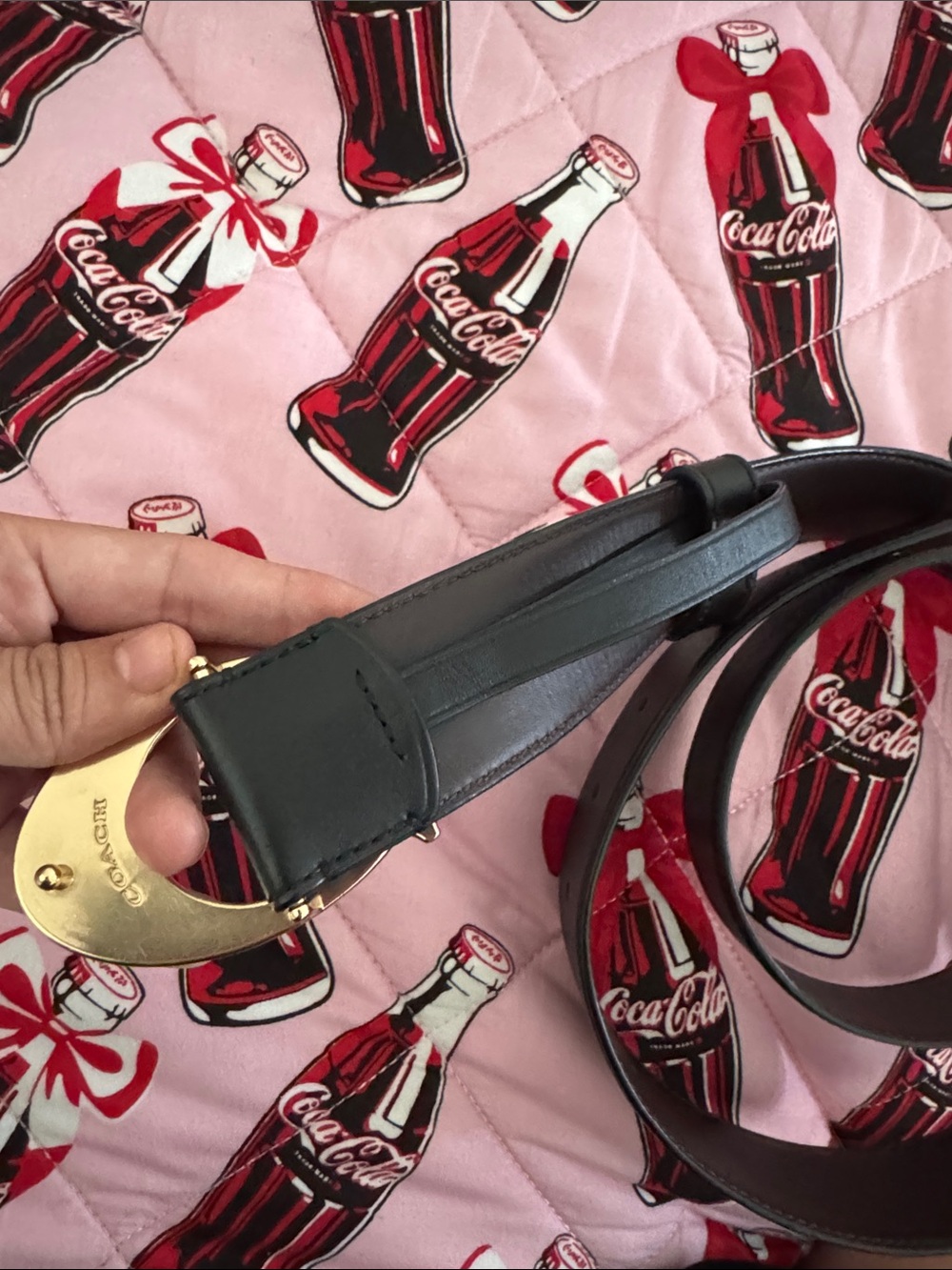Coach Black Leather Belt with Gold Signature Buckle - Picture 4 of 6